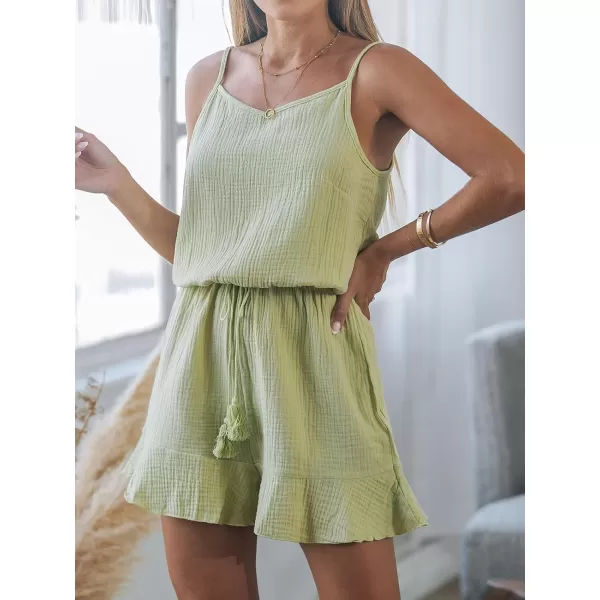 imageCUPSHE Womens Romper Lace Up Ruffles Hem Cami Jumpsuits Overall Sleeveless Outfit CasualGreen