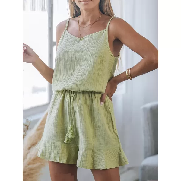 imageCUPSHE Womens Romper Lace Up Ruffles Hem Cami Jumpsuits Overall Sleeveless Outfit CasualGreen