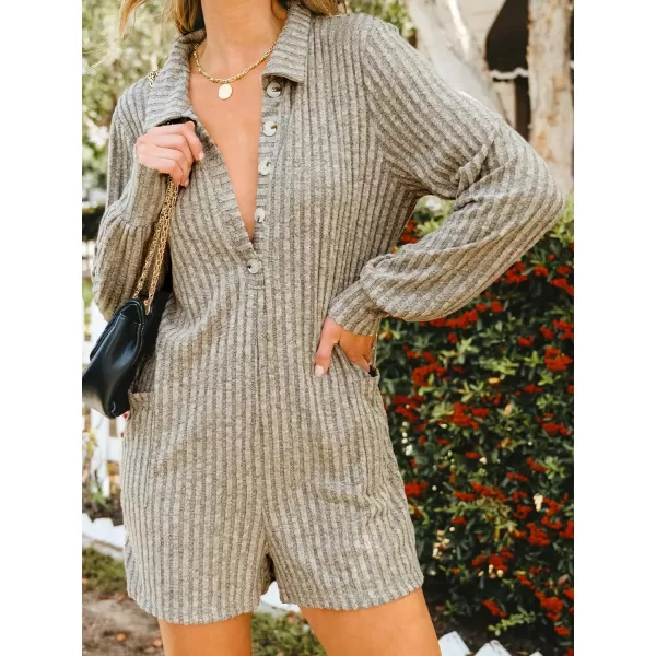 imageCUPSHE Womens Romper Ribbed HalfButtoned Rompers Long Sleeve V Neck Outfit Jumpsuits Casual DressyBrown
