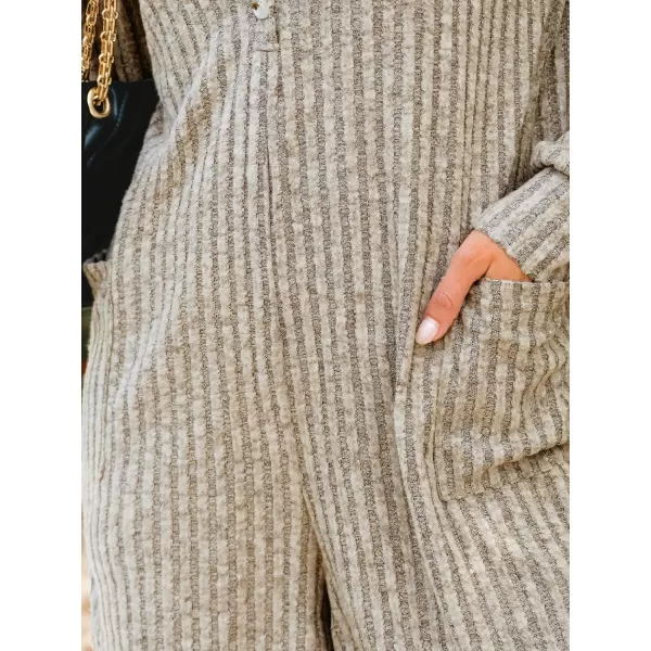 imageCUPSHE Womens Romper Ribbed HalfButtoned Rompers Long Sleeve V Neck Outfit Jumpsuits Casual DressyBrown