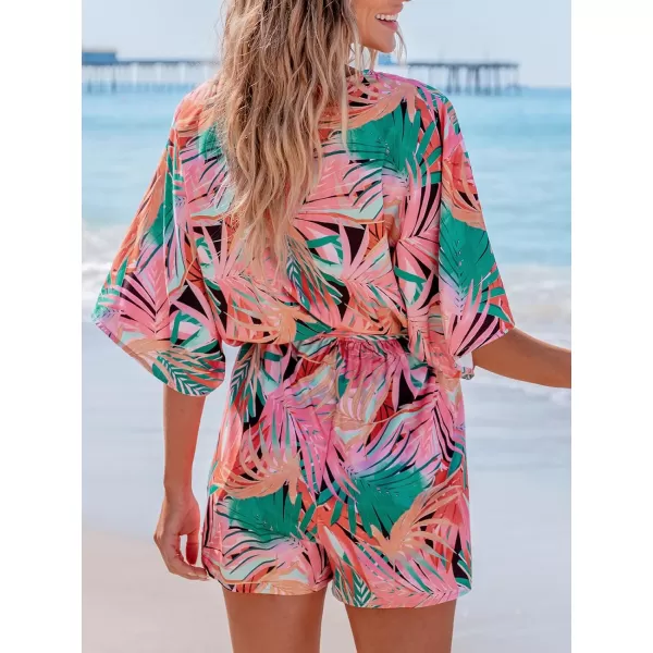 imageCUPSHE Womens Romper Short Sleeves Belted Jumpsuits V Neck Wide Leg Overall Outfit CasualPink
