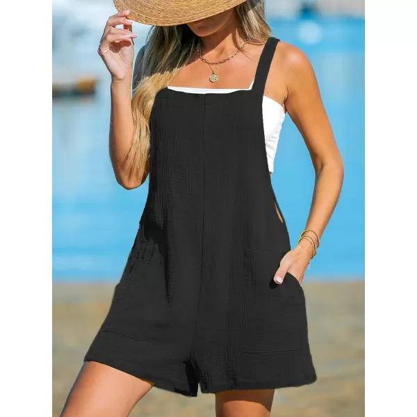 imageCUPSHE Womens Romper Square Neck Pinafore Jumpsuits Sleeveless Overall Wide Leg Outfit Casual DressyBlack