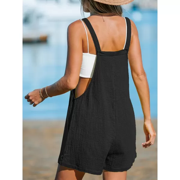 imageCUPSHE Womens Romper Square Neck Pinafore Jumpsuits Sleeveless Overall Wide Leg Outfit Casual DressyBlack
