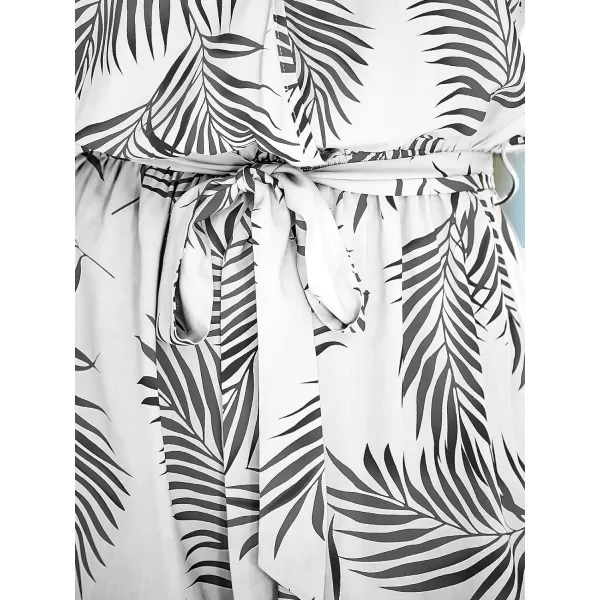 imageCUPSHE Womens Romper Tropical Flutter Sleeve Boho Overall V Neck Wide Leg Outfit Casual BeachWhiteBlack Leaves