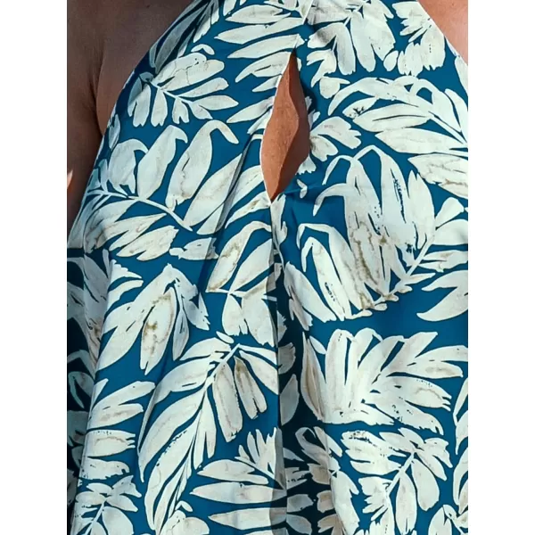 imageCUPSHE Womens Romper Tropical Halter Neck Jumpsuits Wide Leg Overall Sleeveless Outfit CasualBlue