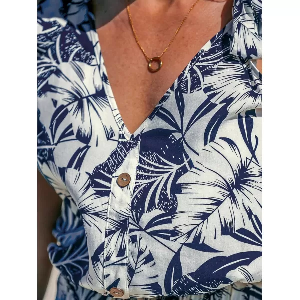 imageCUPSHE Womens Romper Tropical V Neck Shoulder Tie Overall Button Front Outfit Casual BeachBlue