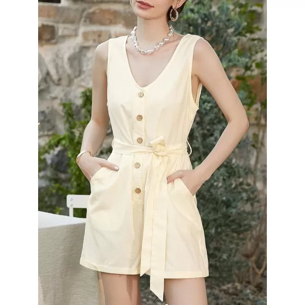 imageCUPSHE Womens Romper V Neck Sleeveless Button Belted Wide Leg Overall Tie Outfit Casual Beach Mini JumpsuitBeige