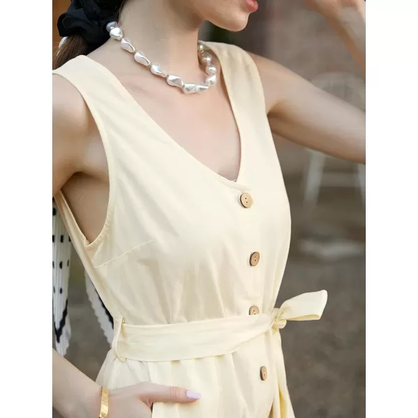 imageCUPSHE Womens Romper V Neck Sleeveless Button Belted Wide Leg Overall Tie Outfit Casual Beach Mini JumpsuitBeige