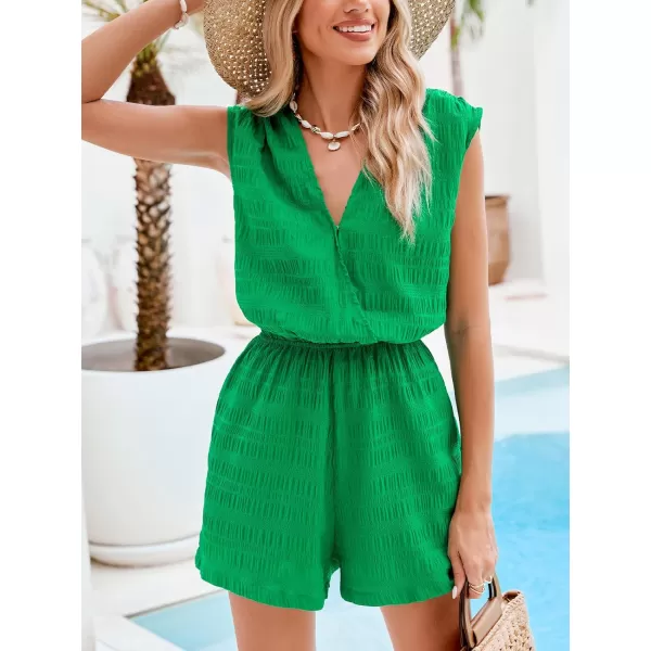 imageCUPSHE Womens Romper Woven Surplice Vneckline Sleeveless Lace Back Cut Out Loose Leg Fit Casual JumpsuitsGreen