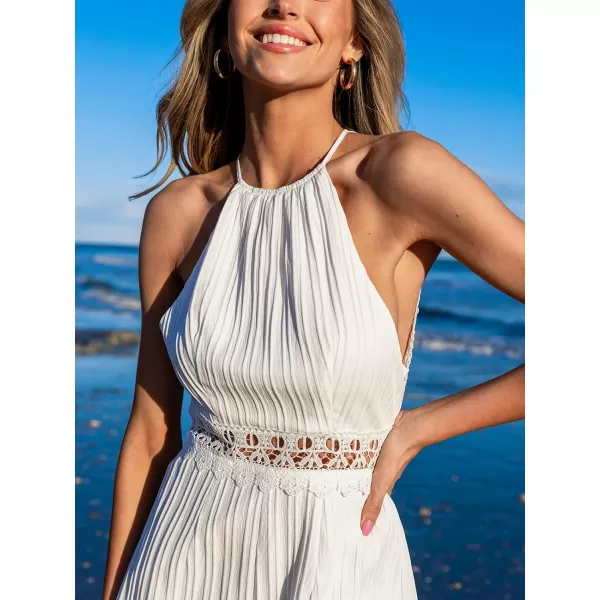 imageCUPSHE Womens Rompers Halterneck Straight Leg Lace Overall Sleeveless Outfit Casual BeachWhite