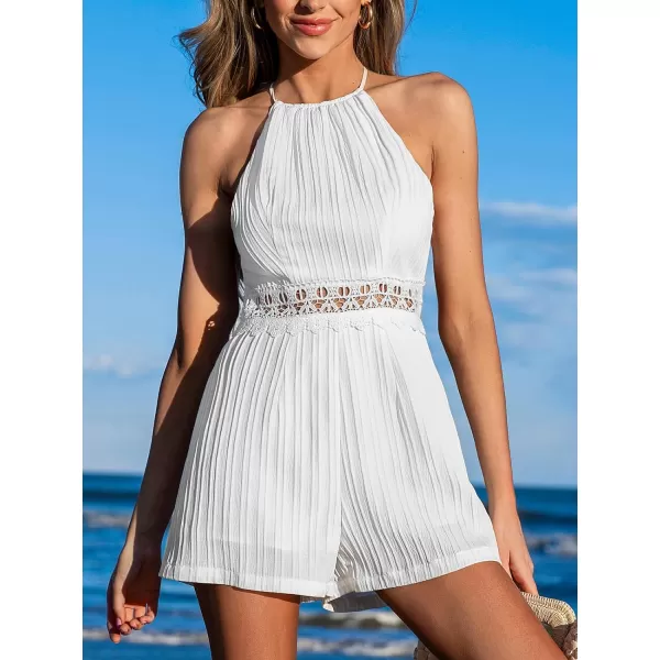 imageCUPSHE Womens Rompers Halterneck Straight Leg Lace Overall Sleeveless Outfit Casual BeachWhite