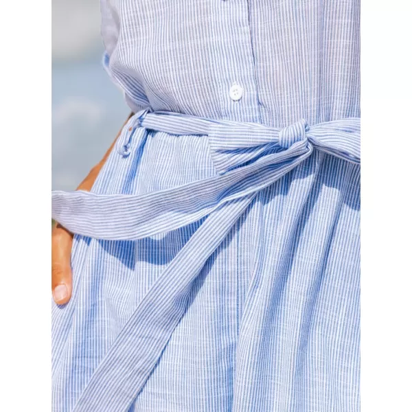 imageCUPSHE Womens Rompers Pinstripe ButtonUp Collared Jumpsuits Wide Leg Overall Front Pocket Outfit Casual DressyBlue