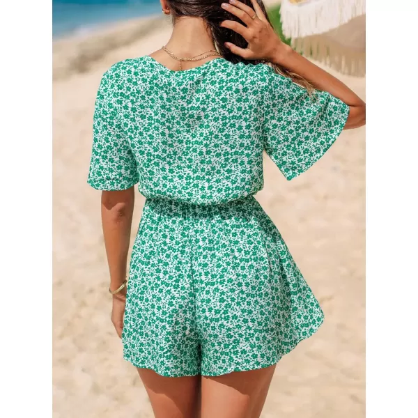 imageCUPSHE Womens Rompers Plunging Front Tie Short Sleeve Overall Wide Leg Outfit Casual BeachGreen