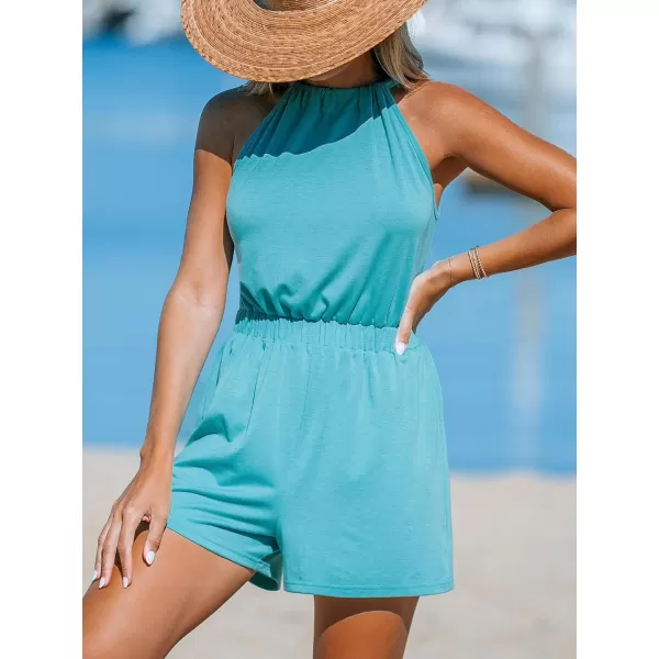 imageCUPSHE Womens Rompers Rib Tie Back Jumpsuits Sleeveless Overall Outfit Casual Summer BeachGreen