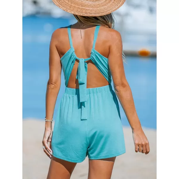 imageCUPSHE Womens Rompers Rib Tie Back Jumpsuits Sleeveless Overall Outfit Casual Summer BeachGreen