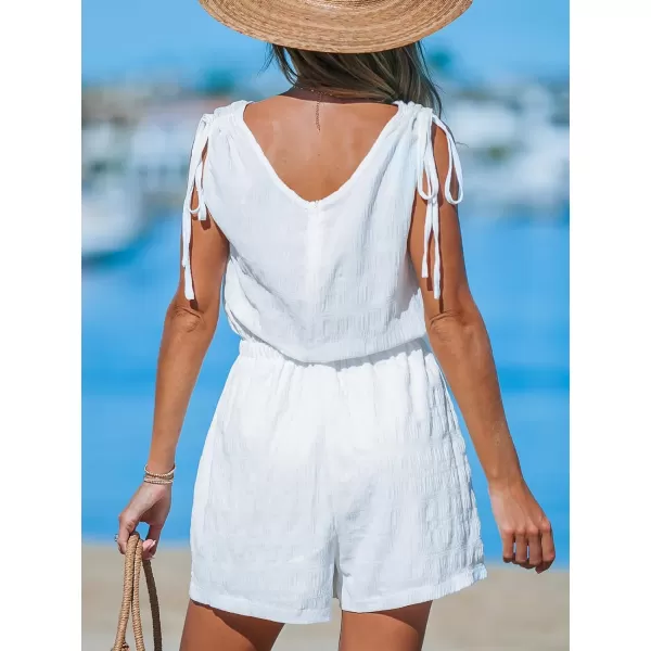 imageCUPSHE Womens Rompers Scoop Neck Shoulder Tie Elastic Waist Sleeveless Jumpsuits Loose Outfit CasualWhite