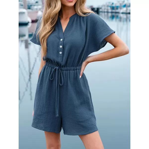 imageCUPSHE Womens Rompers Short Sleeves V Neck Jumpsuits Tie Overall Button Front Outfit Casual BeachBlue