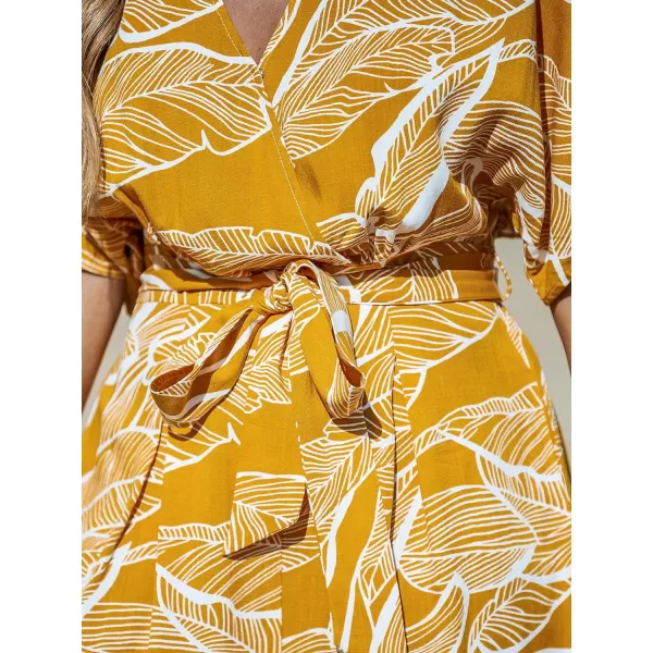 imageCUPSHE Womens Rompers Short Sleeves V Neck Jumpsuits Tie Overall Wide Leg Outfit Casual BeachYellow