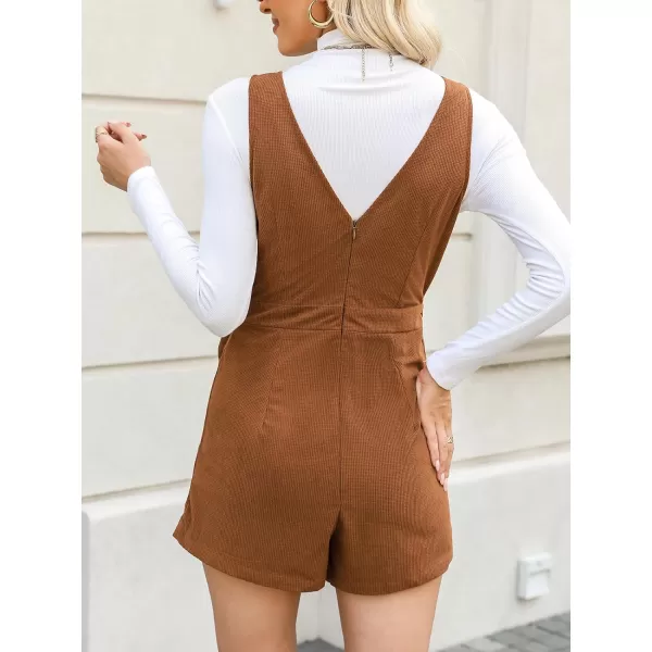 imageCUPSHE Womens Rompers Sleeveless Overlap Collar Wide Leg Rompers V Neck Outfit Casual DressyBrown