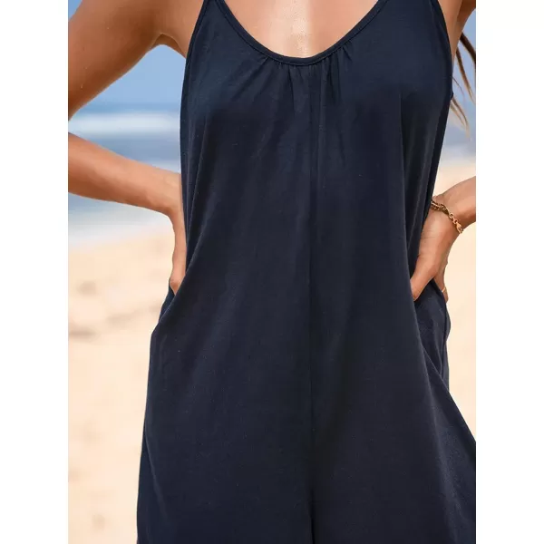 imageCUPSHE Womens Rompers Sleeveless Scoop Neck Jersey Jumpsuits Wide Leg Overall Outfit Casual BeachDark Blue