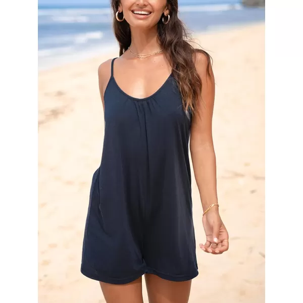 imageCUPSHE Womens Rompers Sleeveless Scoop Neck Jersey Jumpsuits Wide Leg Overall Outfit Casual BeachDark Blue