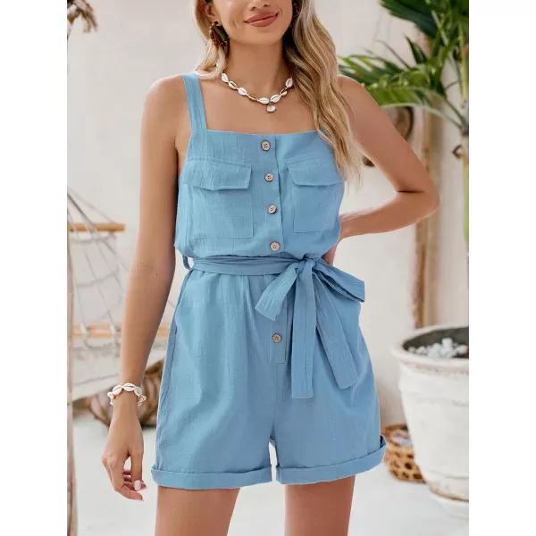 imageCUPSHE Womens Rompers Sleeveless Square Neck Jumpsuits Tie Overall Button Front Outfit Casual BeachBlue