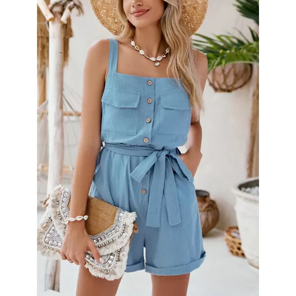 imageCUPSHE Womens Rompers Sleeveless Square Neck Jumpsuits Tie Overall Button Front Outfit Casual BeachBlue