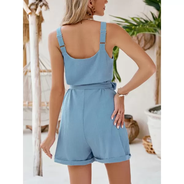 imageCUPSHE Womens Rompers Sleeveless Square Neck Jumpsuits Tie Overall Button Front Outfit Casual BeachBlue