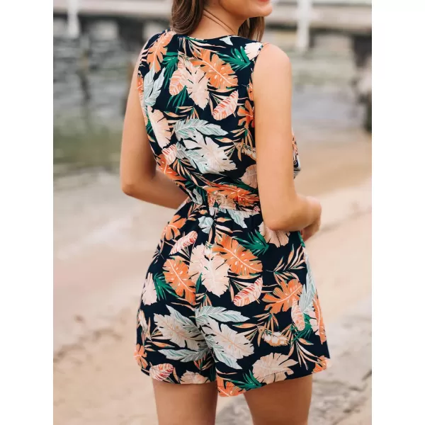 imageCUPSHE Womens Rompers Tropical Sleeveless Zipper Jumpsuits Wide Leg Overall Sleeveless Outfit Casual BeachBlack