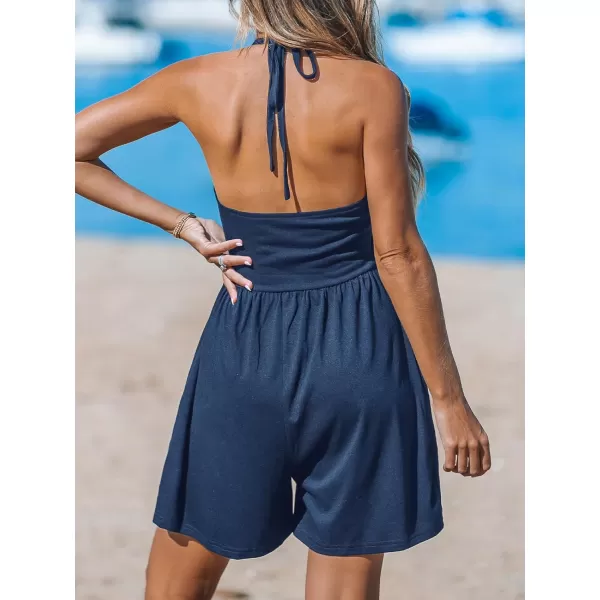 imageCUPSHE Womens Rompers V Neck Halterneck Jumpsuits Sleeveless Backless Overall Wide Leg Outfit Casual BeachBlue
