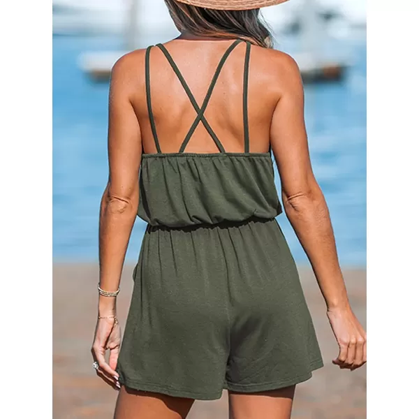 imageCUPSHE Womens Rompers V Neck Sleeveless Jumpsuits Waist Tie Overall Wide Leg Outfit with Pockets Casual BeachGreen