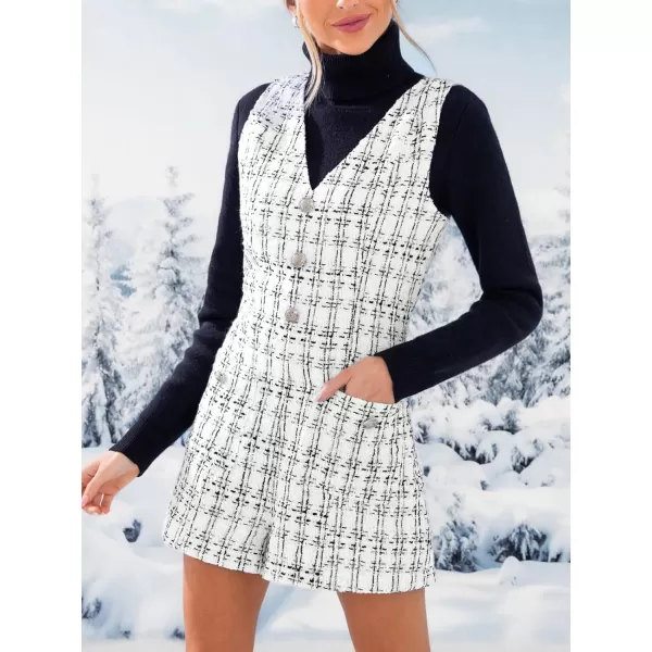imageCUPSHE Womens Rompers Vneck Sleeveless Button Front Jumpsuits Outfit Casual Dressy with PocketsWhite