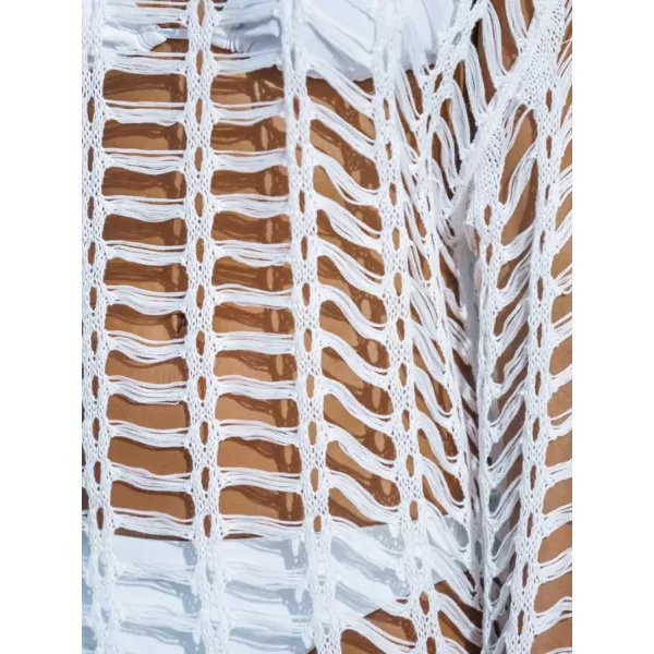 imageCUPSHE Womens Round Neck Bathing Suit Cover Up See Through Swim Coverups for Summer with Long SleevesWhite