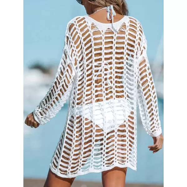 imageCUPSHE Womens Round Neck Bathing Suit Cover Up See Through Swim Coverups for Summer with Long SleevesWhite