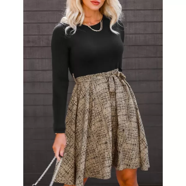 imageCUPSHE Womens Round Neck Long Sleeve Belted A Line Mini DressBlack