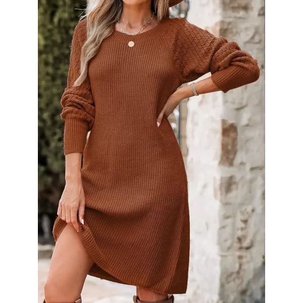 imageCUPSHE Womens Round Neck Long Sleeve Pink Sweater Dress Winter Warm Loose Fit Casual Pullover SweaterBrown