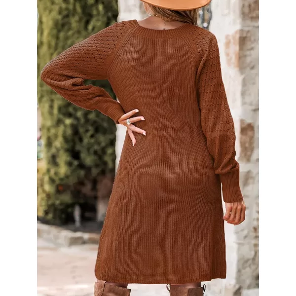 imageCUPSHE Womens Round Neck Long Sleeve Pink Sweater Dress Winter Warm Loose Fit Casual Pullover SweaterBrown