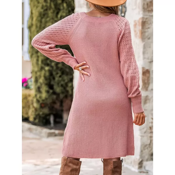 imageCUPSHE Womens Round Neck Long Sleeve Pink Sweater Dress Winter Warm Loose Fit Casual Pullover SweaterPink