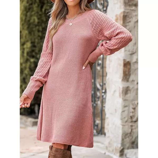 imageCUPSHE Womens Round Neck Long Sleeve Pink Sweater Dress Winter Warm Loose Fit Casual Pullover SweaterPink