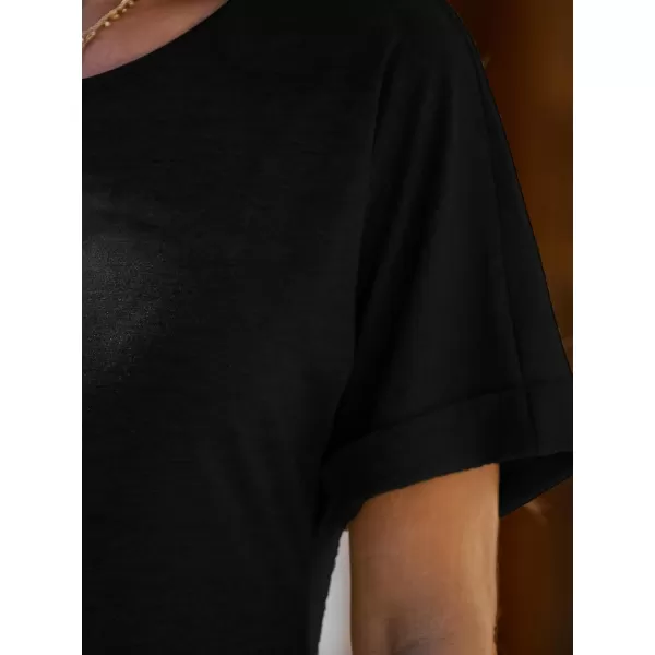 imageCUPSHE Womens Round Neck Short Sleeve Knit Midi Dress Slit Long DressBlack
