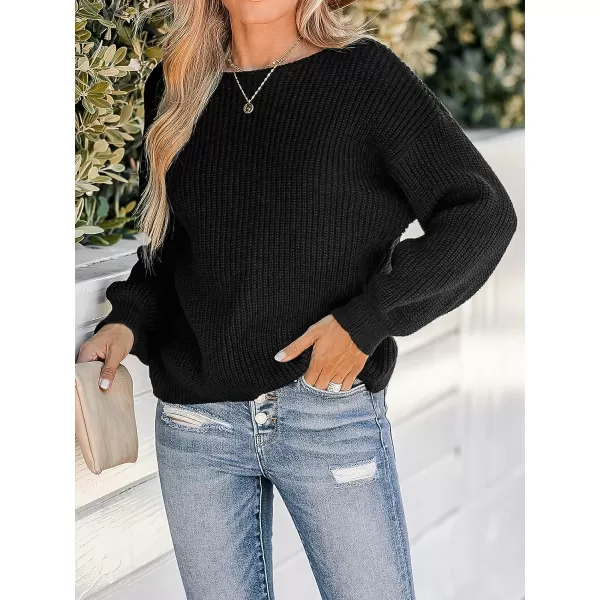 imageCUPSHE Womens Round Neck Sweater Ribbed Knit Twist Back Pullover with Long SleevesBlack