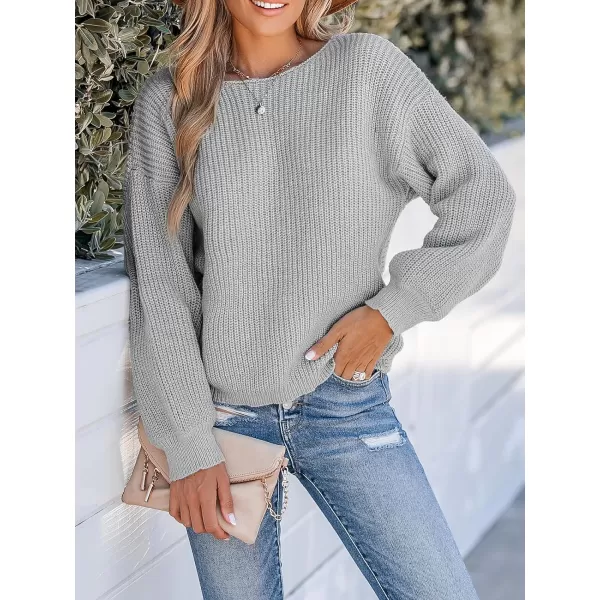 imageCUPSHE Womens Round Neck Sweater Ribbed Knit Twist Back Pullover with Long SleevesLight Grey