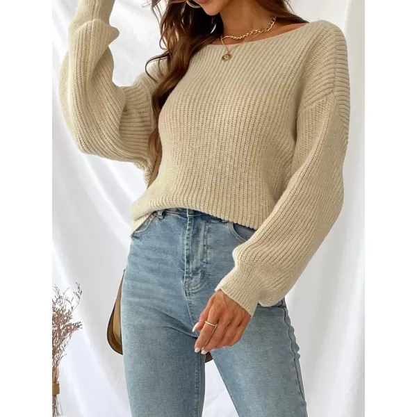 imageCUPSHE Womens Round Neck Sweater Ribbed Knit Twist Back Pullover with Long SleevesWhite