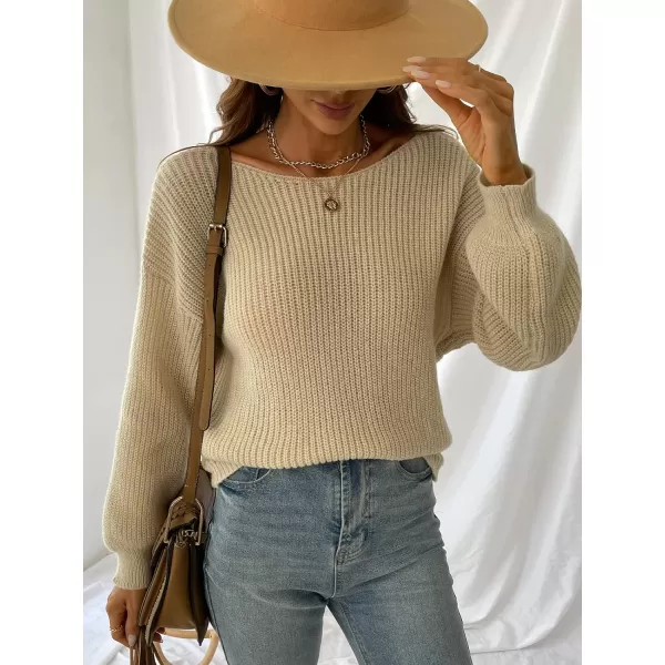 imageCUPSHE Womens Round Neck Sweater Ribbed Knit Twist Back Pullover with Long SleevesWhite