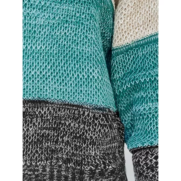 imageCUPSHE Womens Round Neckline Dropped Long Sleeves Ribbed Colorblock Crochet Knit SweaterBlue