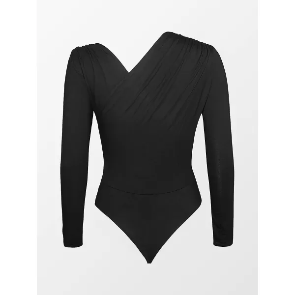 imageCUPSHE Womens Ruched Cheeky Long Sleeve Mid cut BodysuitBlack
