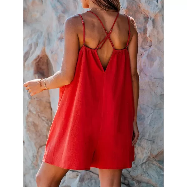 imageCUPSHE Womens Ruched LaceUp Dress Sleeveless Backless Summer Dress with Adjustable Cami StrapsRed