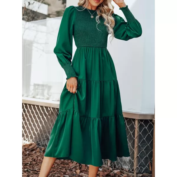 imageCUPSHE Womens Ruched Maxi Dress High Neck Long Sleeves Smocked TieredGreen