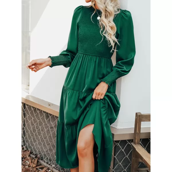 imageCUPSHE Womens Ruched Maxi Dress High Neck Long Sleeves Smocked TieredGreen