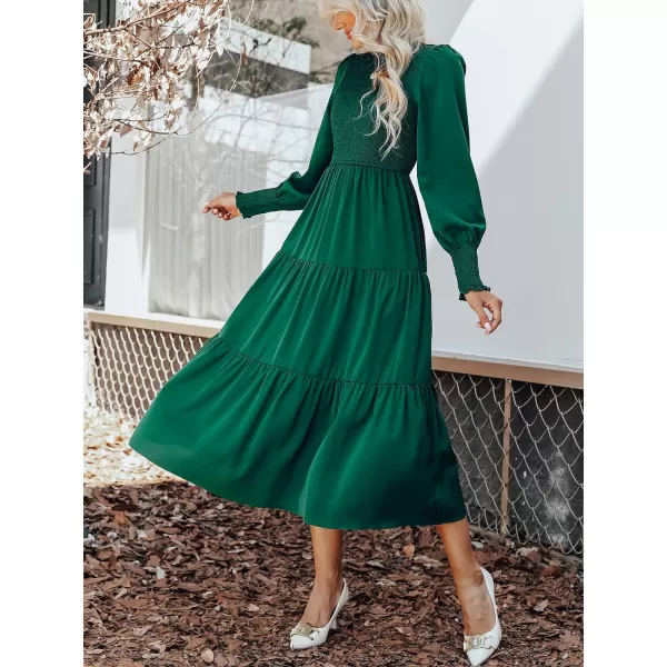 imageCUPSHE Womens Ruched Maxi Dress High Neck Long Sleeves Smocked TieredGreen